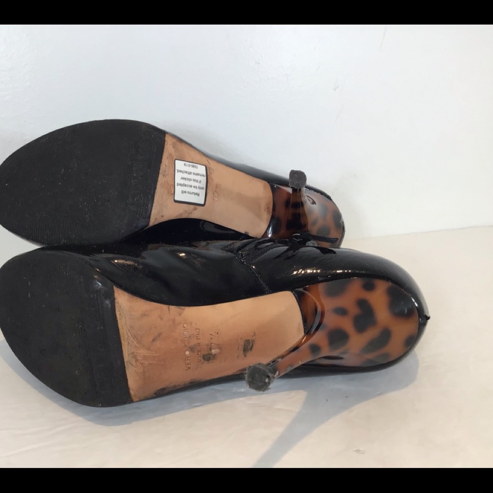 GIUSEPPE ZANOTTI BLK PATENT LEATHER ANKLE BOOTIES LEOPARD HEELS EUR 37.5 US 7.5 - Picture 16 of 16